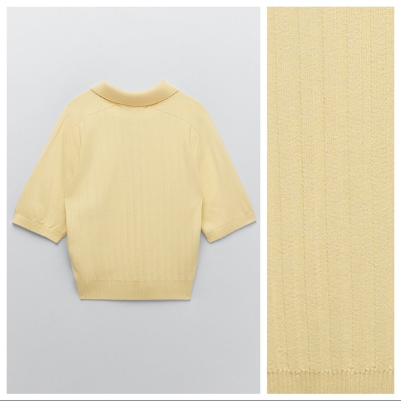 NWT. Zara Yellow Jewel Buttons Knit Polo Shirt. Size M. - Picture 8 of 11